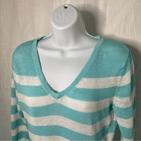 Avalin Linen Striped V Neck Lightweight Sweater Size S - Picture 2 of 4